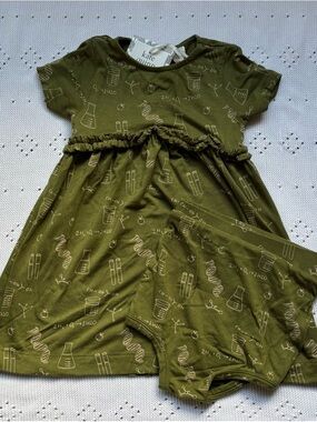 kate quinn olive science-print dress with matching bloomers